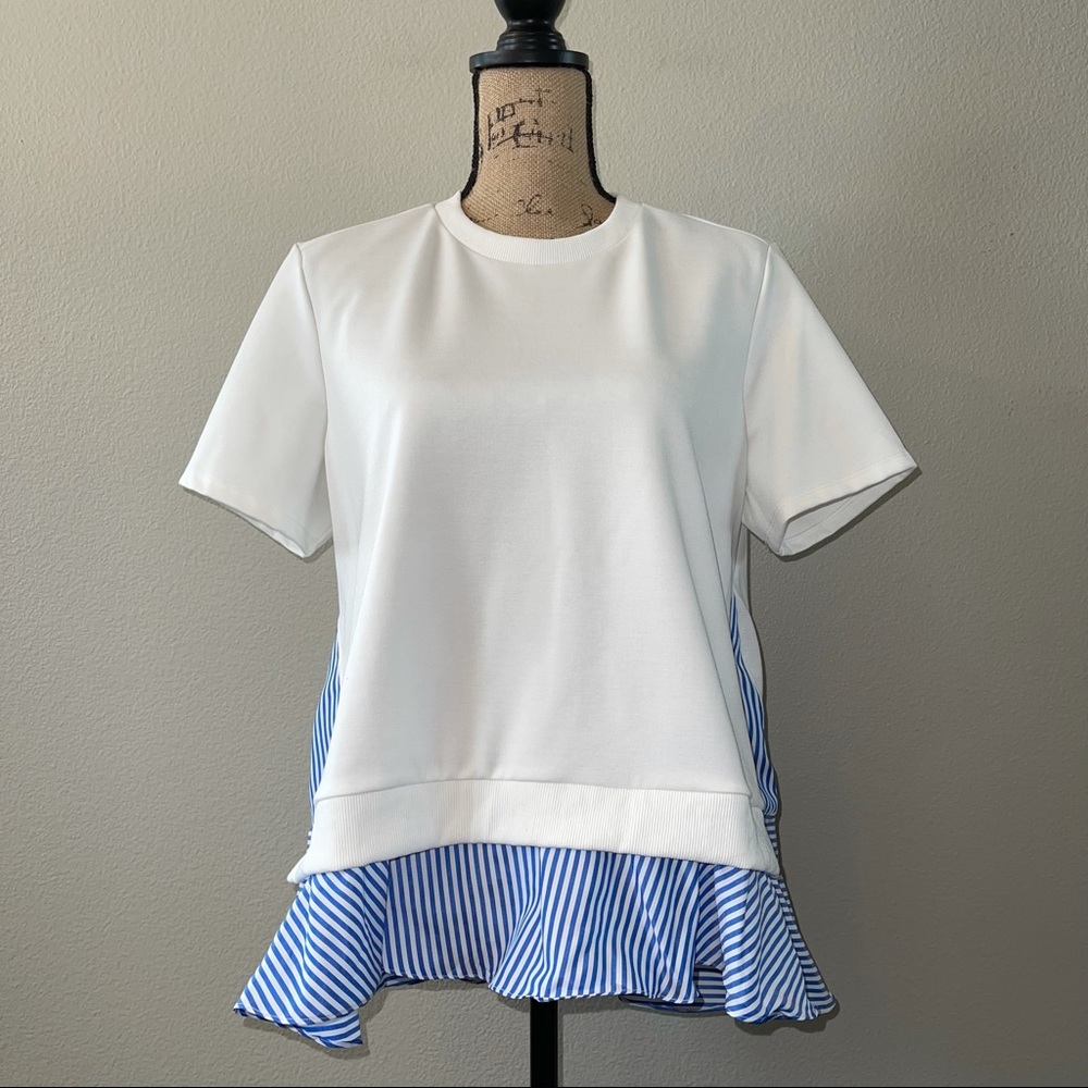 CQ by CQ Solid & Stripe Contrast Ruffle Top